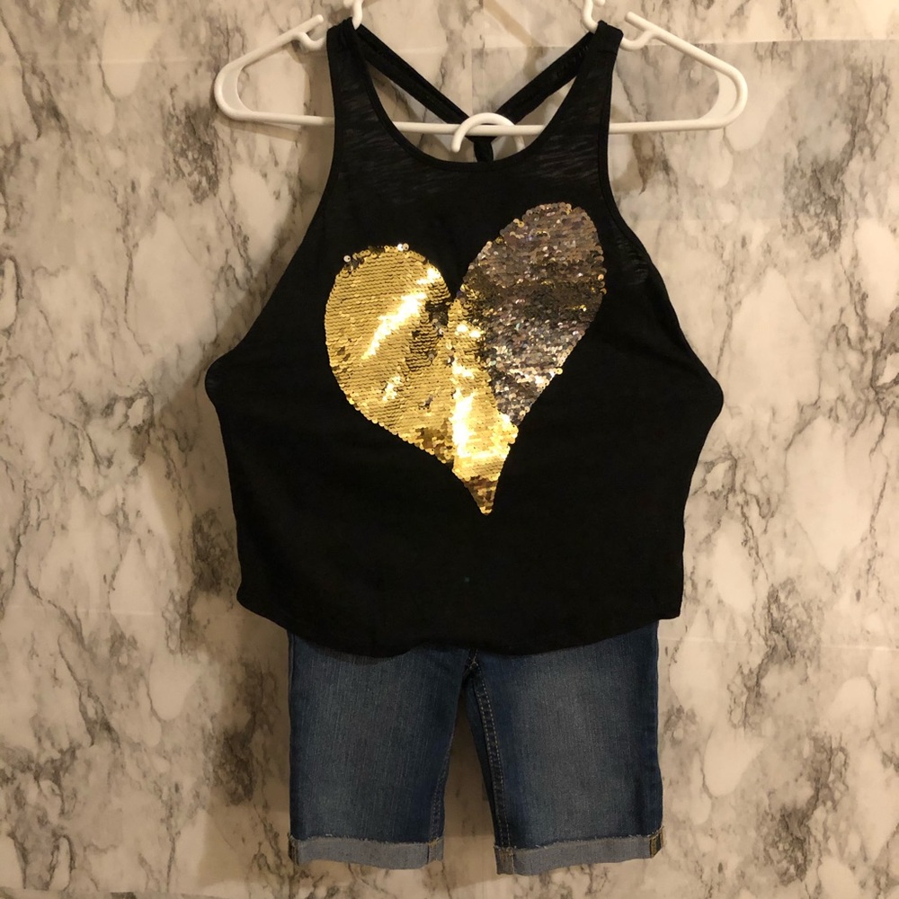Crazy 8 girls outfit/jean short/heart top SZ 7/8